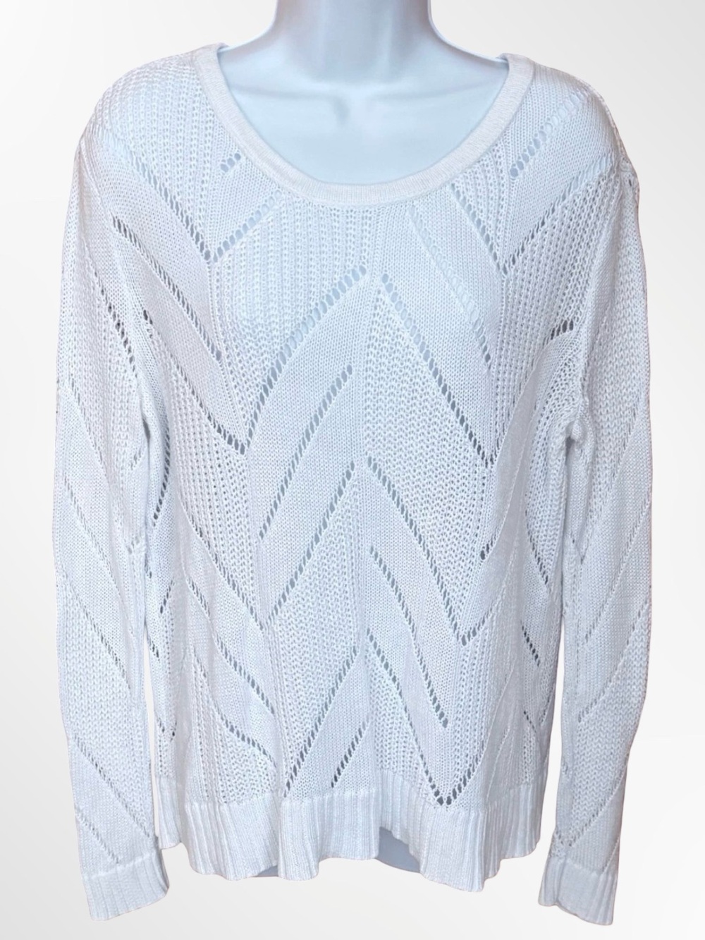 American Eagle White Lightweight Crochet Cottage Open Knit Sweater Beach sz L
